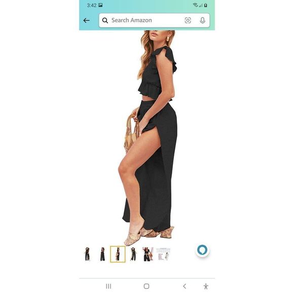 New XL 16 Fancyinn Black 2pc Outfit Deep V-Neck Crop Drawstring Side Slit Pants - Picture 3 of 8